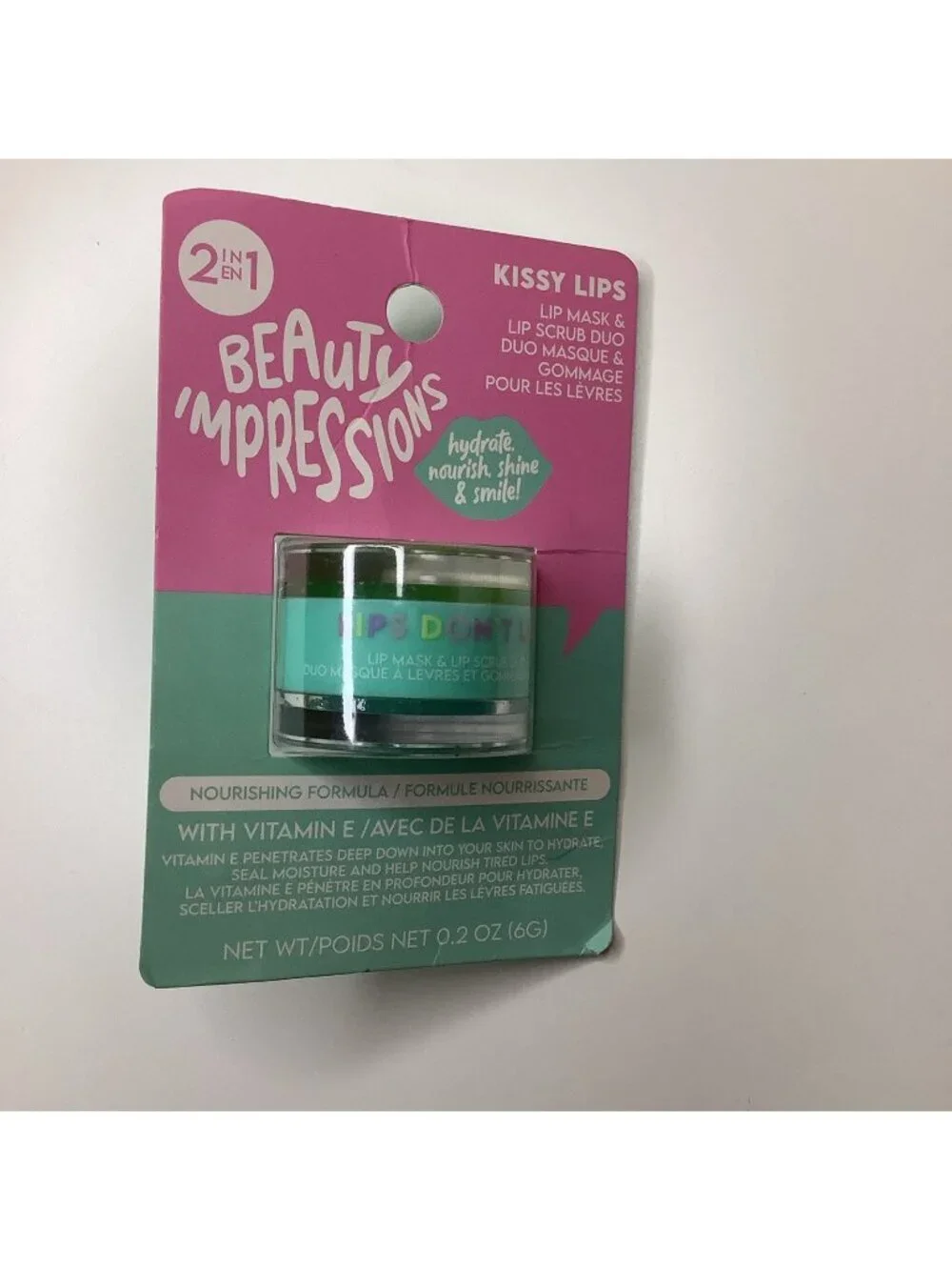 Beauty Impressions 2 in 1  Lip Mask & Lip Scrub Duo With Vitamin E, New.